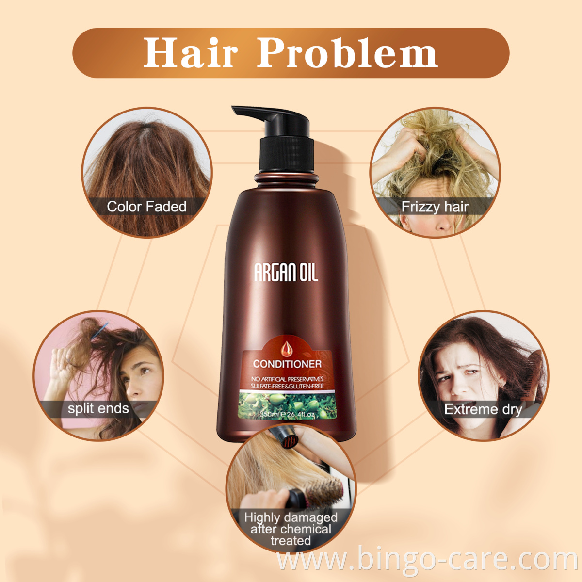 Argan oil hair care conditioner smooth and soft repair damaged hair treatment formulated in Italy